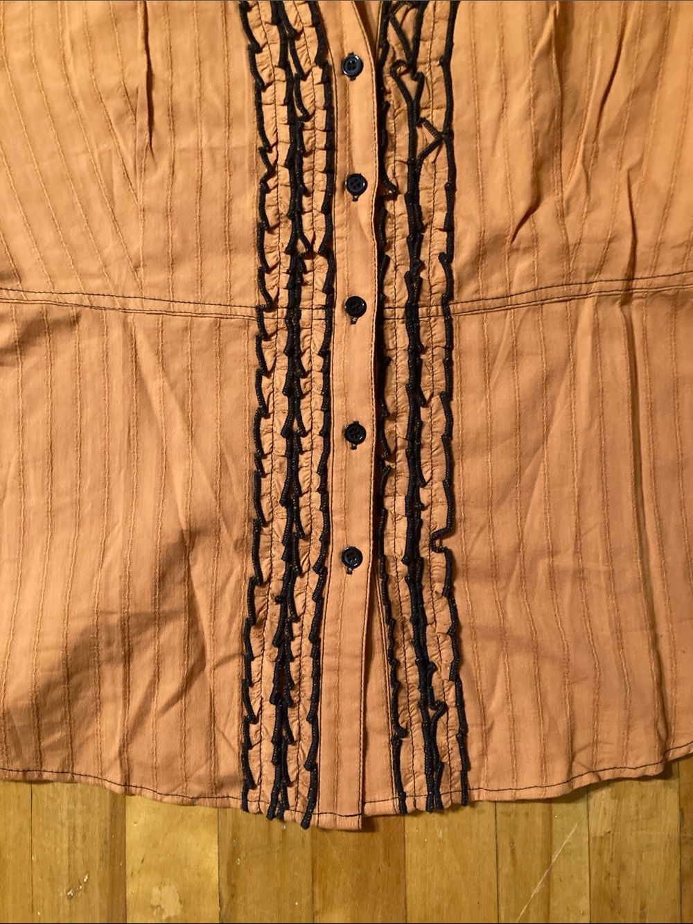 Rust Ruffle-Front Short Sleeve Blouse - Picture 3 of 12